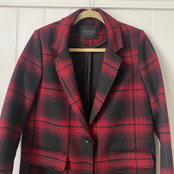 Eleven Paris Red Plaid Overcoat, size S - Picture 3 of 8